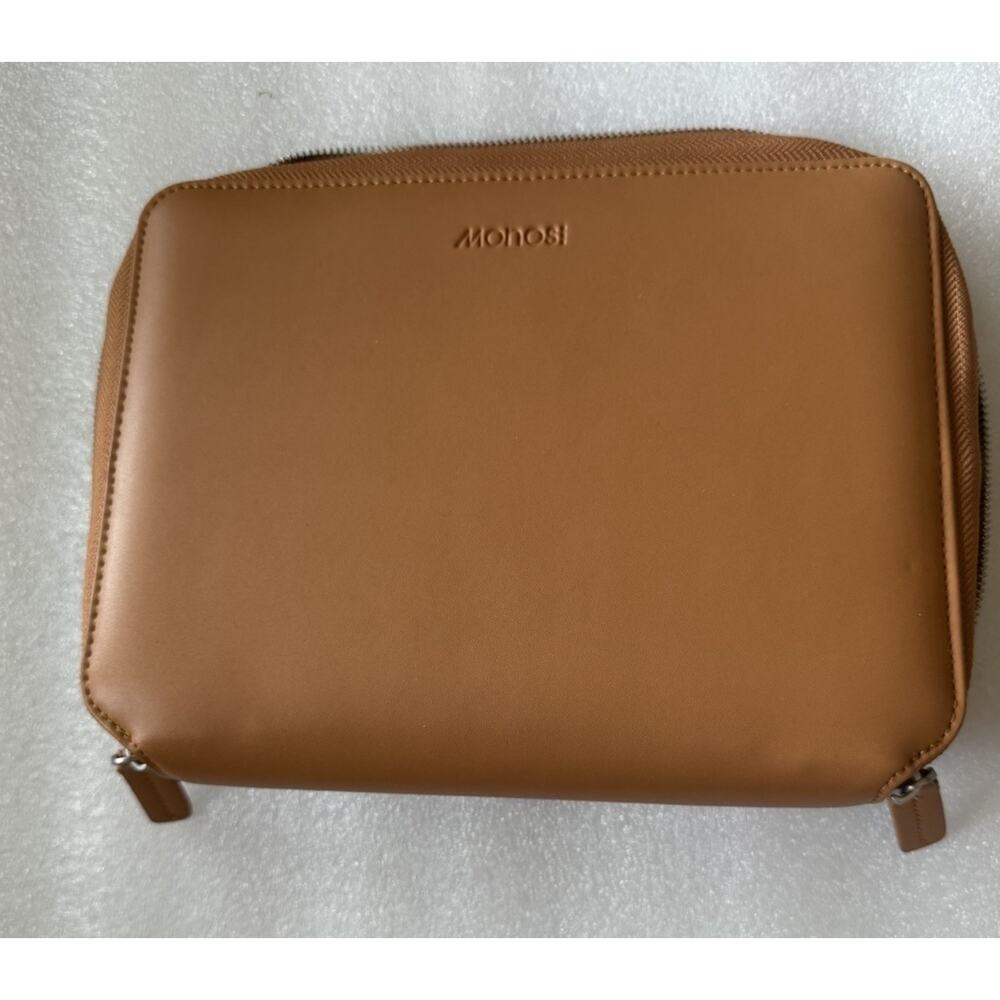 Monos Vegan Leather Tech Folio Travel Kit Organizer Snap Fidlock Saddle Tan